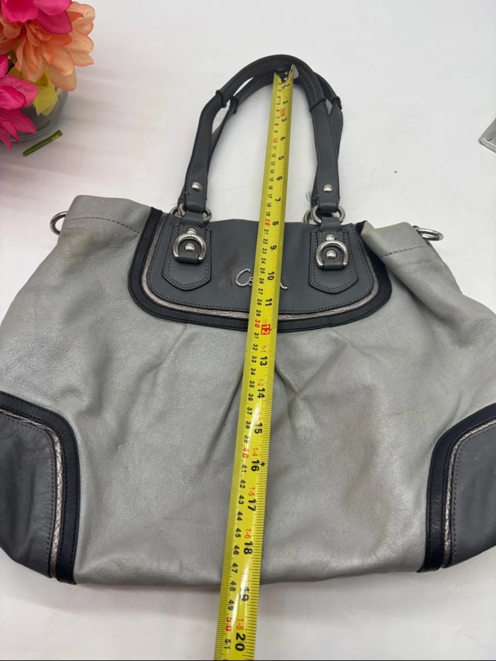 Coach Gray and Black Leather Shoulder Bag As In Condition CP10048